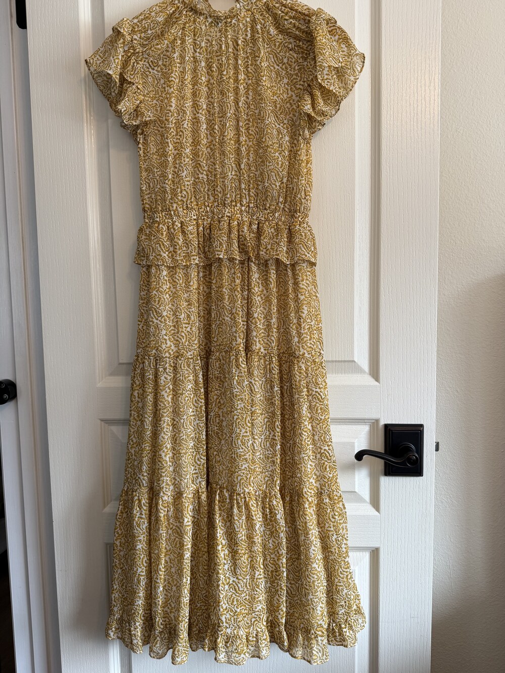 Moon River Gold Botanical Flutter Sleeve Midi Dress